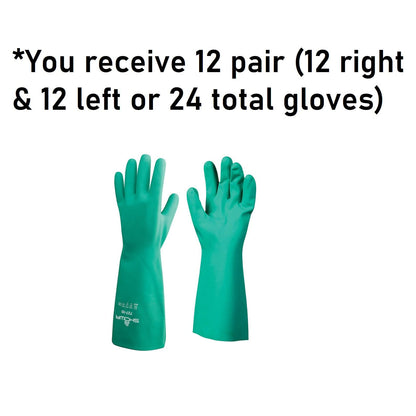 SHOWA 727 Unlined Chemical Resistant Nitrile Safety Work Glove, 13" Length, 15-mil, Large (Pack of 12 Pairs)
