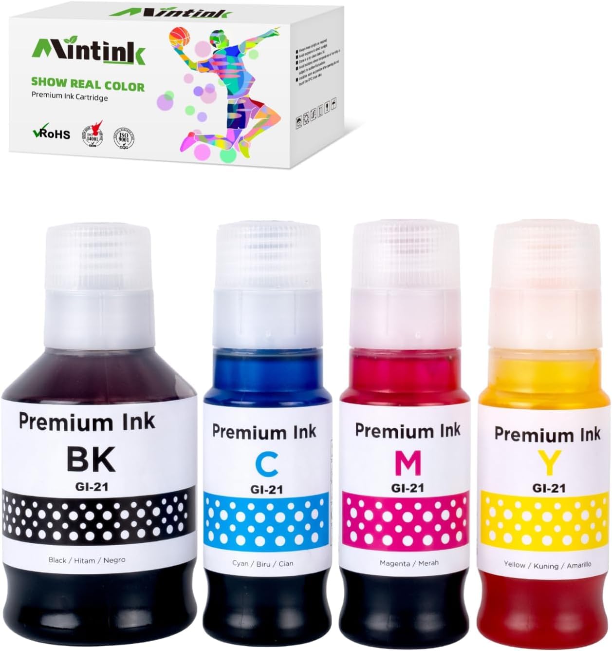 GI-21 G3260 G3270 Ink Refill Bottles Compatible for Canon 21 GI-21 GI21 Ink Refill Bottles for Canon G3260 G3270 G4270 G2260 G1220 G1230 G2270 MegaTank Printers (Black, Cyan, Magenta, Yellow, 4 Pack)