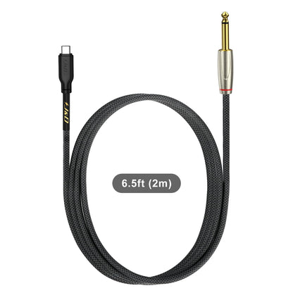 J&D USB Type C to 6.35mm 1/4 inch TS Male Audio Mono Interconnect Aux Adapter Cable Compatible with iPhone 16/17 Series Gold Plated Braided Audio Cable, 6.6 Feet/2 Meter
