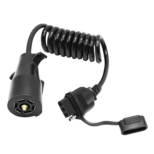 5ft 7 Way Round to 4 Way Pin Flat Trailer Connector Adapter Coiled Wiring Cable, Trailer Wiring Adapter Extension Harness, 7 Pin to 4 Pin Trailer Adapter for Truck RV Trailer