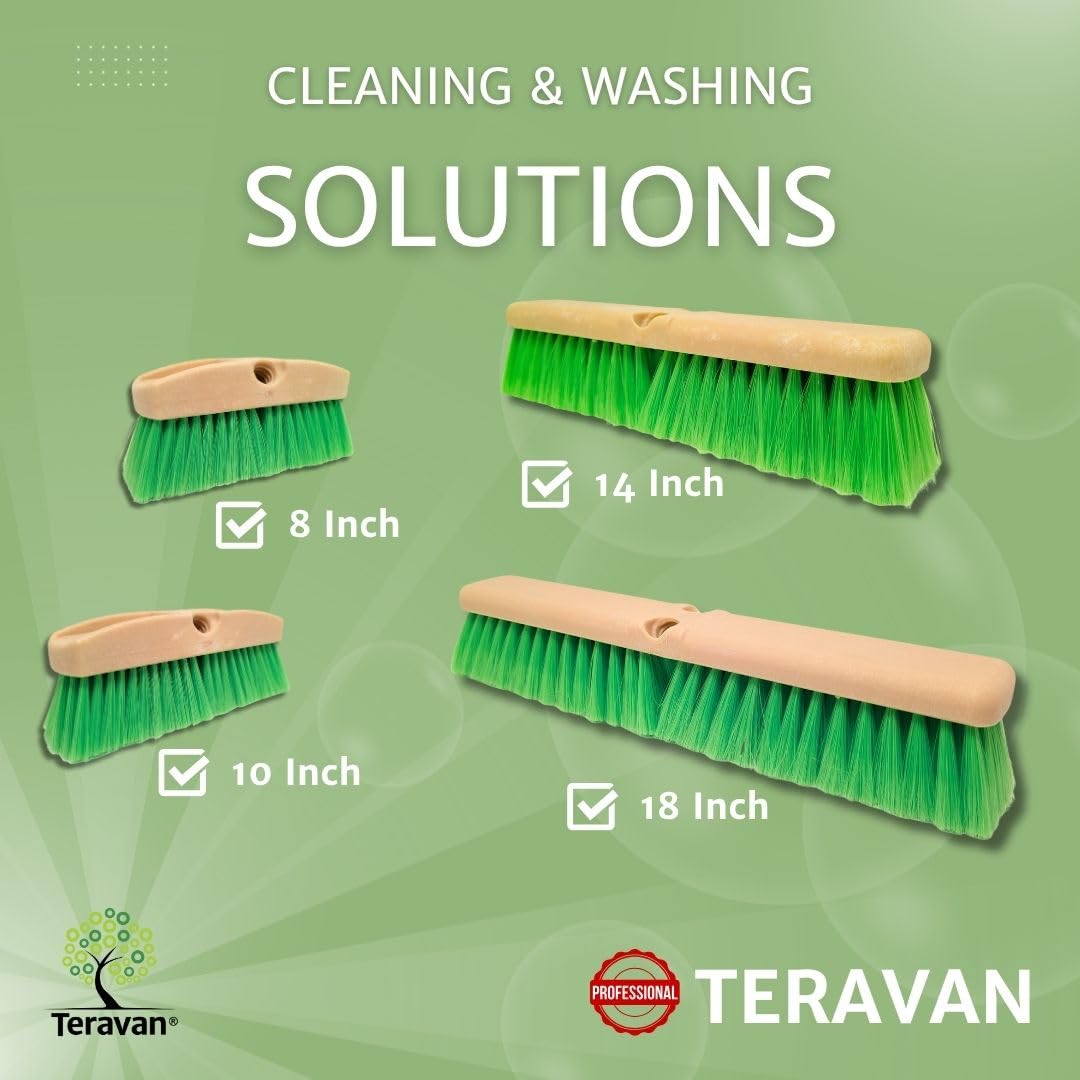 Teravan Green Flow Through Brush Head, 10-Inch Extra Soft Bristle Brush for Gentle Car Wash, RV, Boat, Window & Floor Cleaning, Compatible with Pole Handle