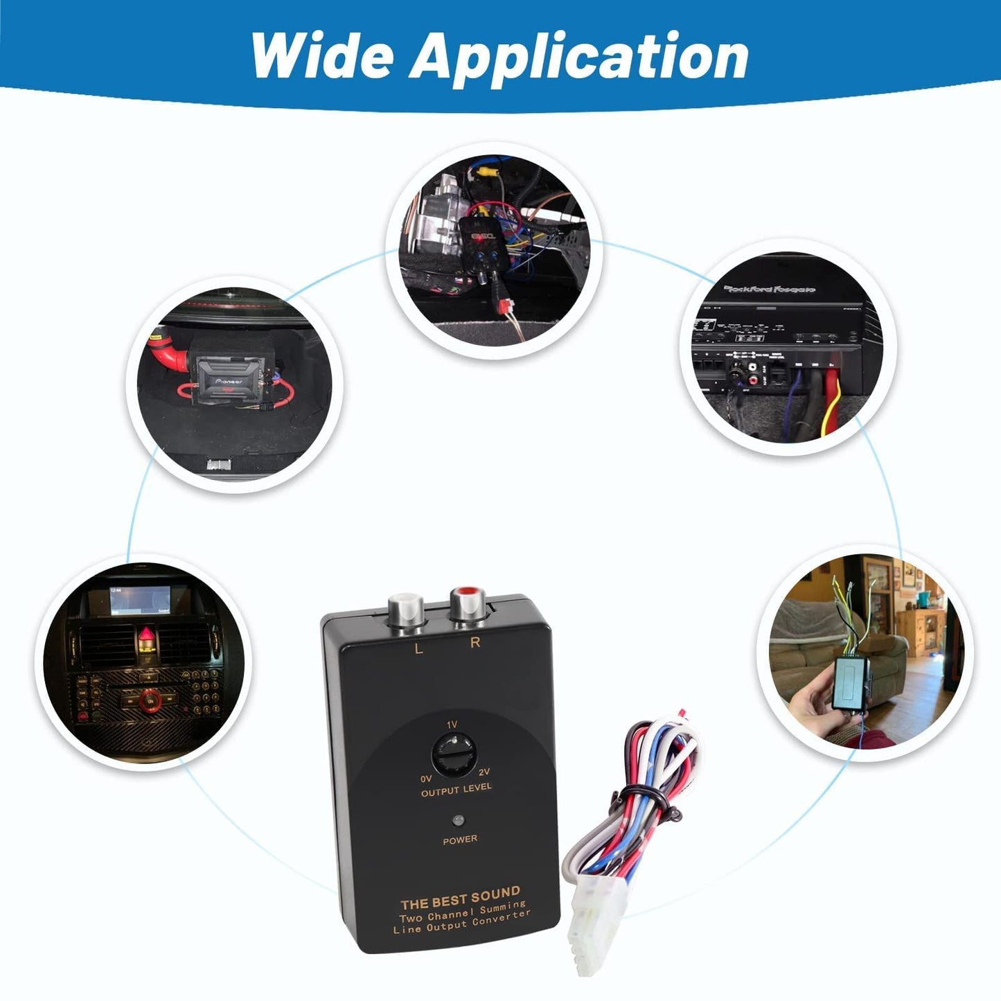 NuIth Car Audio Speaker Wire to RCA Line Output Converter, 2-Channel High to Low RCA Converter for Adding Amplifier Subwoofer to Stock Stereo