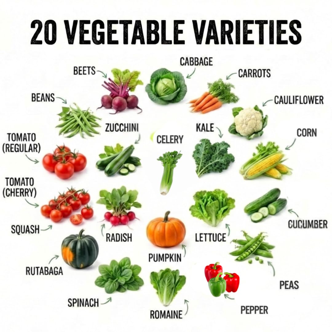 Heirloom Seeds Canada – 20 Vegetable Seeds for Planting Canada – Premium Garden Seeds by Oh Canada Seeds – Ideal for Short Growing Season, Survival Food, Graines Légumes Jardin