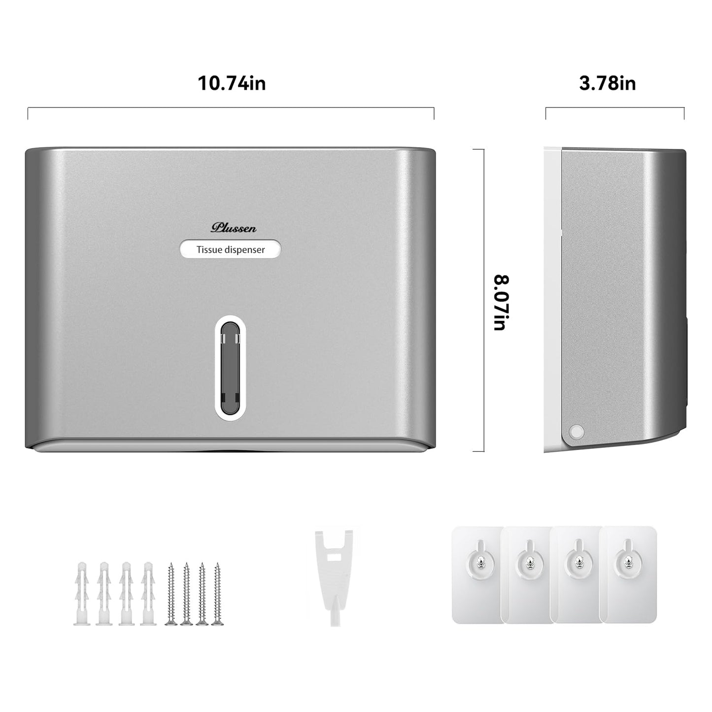 PLUSSEN Paper Towel Dispenser Wall Mount, Adhesive No Drilling Multifold Trifold C Fold Commercial Hand Towel Dispenser Silver