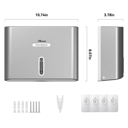 PLUSSEN Paper Towel Dispenser Wall Mount, Adhesive No Drilling Multifold Trifold C Fold Commercial Hand Towel Dispenser Silver