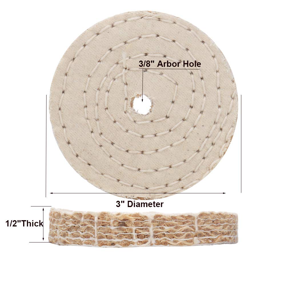 SCOTTCHEN 3" Buffing Polishing Wheels Soft(30Ply)/ Fine(50Ply)/ Medium(36Ply)/ Coarse 1/2" Thick/Rough 1/2" Thick 3/8" Arbor Hole with 2sets 1/4" Shank for Drill - 5Pack