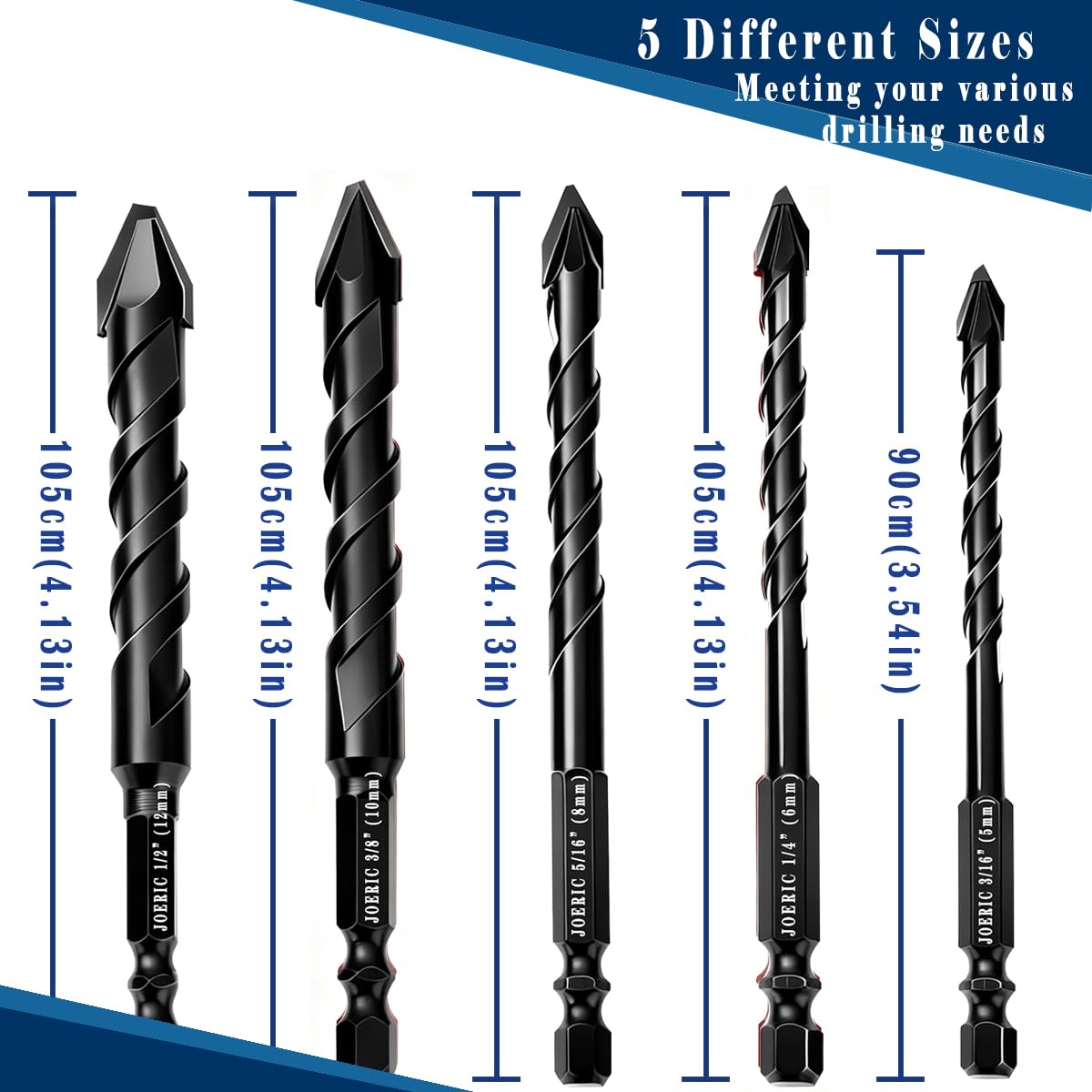 Larouoba 10pc Black Special Crooked Head Eccentric Drill Bit Set, Porcelain Tile Drill Bit Concrete Drill Bit for Glass,Brick,Plastic,Cement,Wood,Ceramic,Metal,Marble (3/16” to 1/2”).