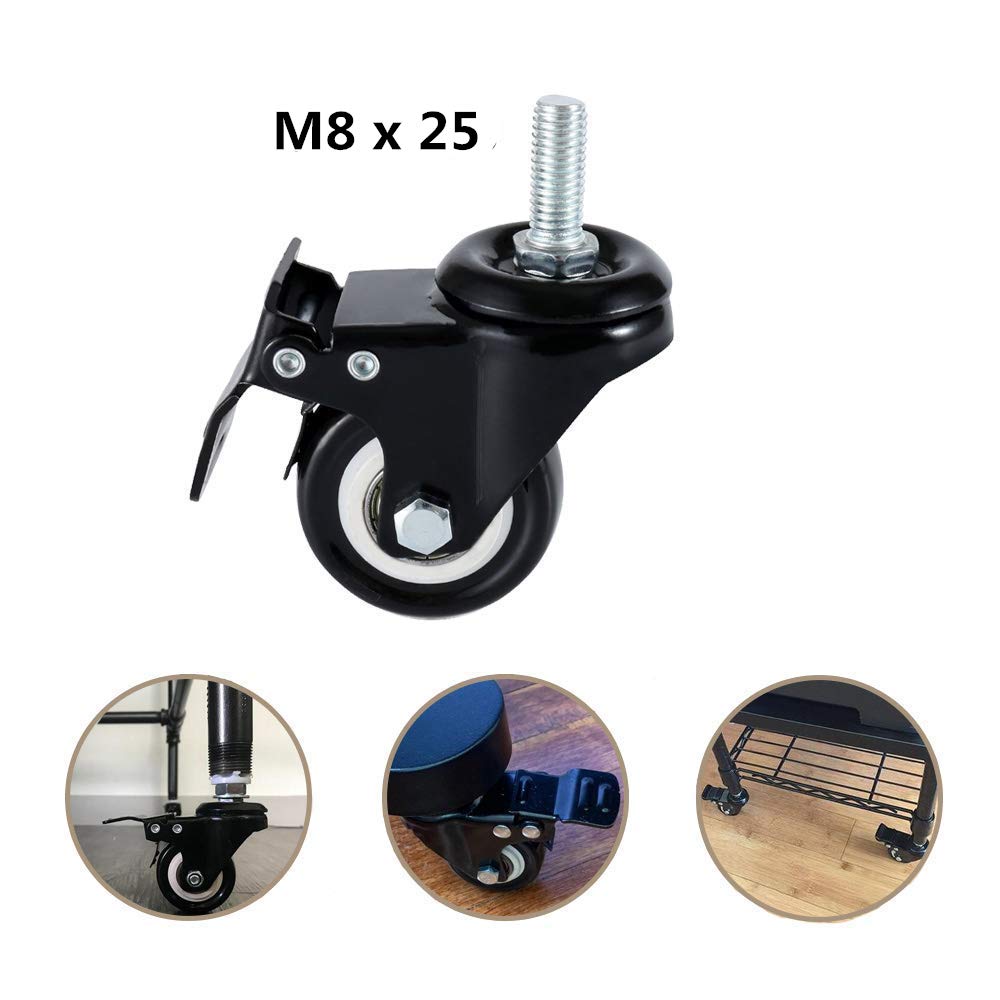 Onerbuy 4 Pack Caster Wheels Heavy Duty Swivel Casters with Brakes, Dual Locking Wheels Replacement for Industrial Trailer, Home Furniture, Office Table Cabinet(1.5 Inch M8 Stem)