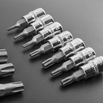 Gunpla Torx Bit Socket Set, 13-Piece Star T8 - T70 Set Chrome Vanadium Steel 1/4”, 3/8” and 1/2” Drive Heavy Duty Star Sockets Tools