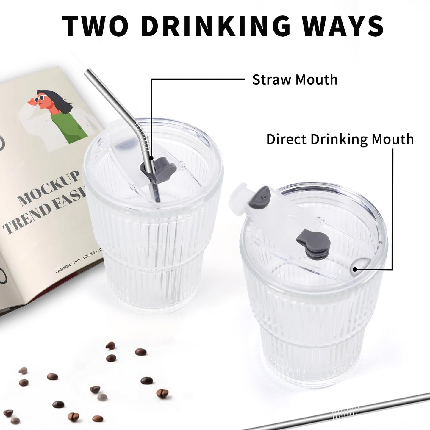 RÉΑLWÁY Iced Coffee Cups with Lids and Straws Set of 4, 16 OZ Unbreakable Plastic Drinking Glasses Reusable Iced Coffee Glass to Go Cup for Iced Tea,Juice, Water,BPA Free, Dishwasher Safe