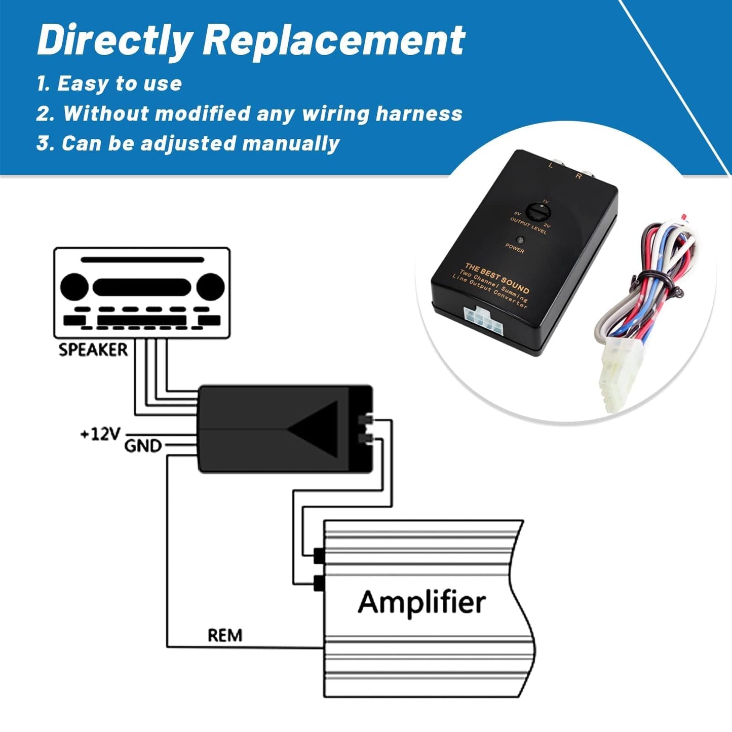 NuIth Car Audio Speaker Wire to RCA Line Output Converter, 2-Channel High to Low RCA Converter for Adding Amplifier Subwoofer to Stock Stereo