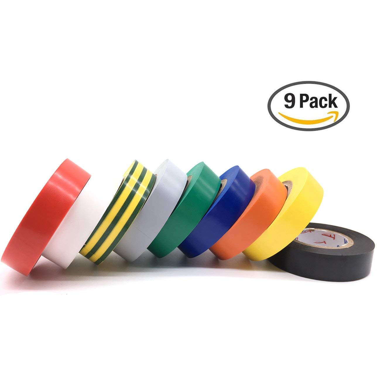 Maveek 9 Roll Multicolor Electrical Tape, 0.67 Inch 65.62 Feet Utility PVC Insulation Tape Adhesive Duct Tapes, Work Great for Waterproof, Flame Retardant, Cold Resistance and Non-Conductive 9 Color