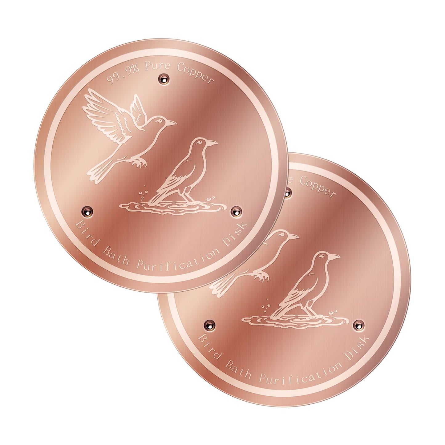 Bird Bath Copper Disk, 99.99% Pure Copper Bird Bath Cleaner, Triple-Point Support, All-Season Water Cleaber for Outdoor Bird Baths & Bowls (2 Pcs)