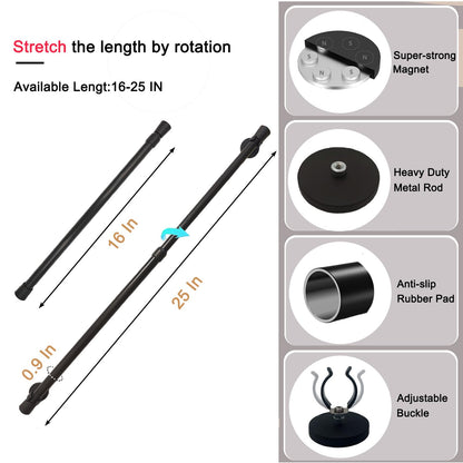 Sumlache Magnetic Curtain Rod for Metal Doors-Adjustable Cafe Magnetic Rod For Bathroom-curtain with Magnetic Holders to Hanging Curtain, towel, clothes ((16 to 25 inch*2 Black))