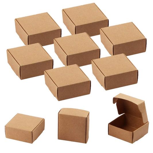 Sdootjewelry Mini Cardboard Boxes, 2.16"x 2.16" x 0.98" Mini Jewelry Boxes Packaging, Brown Kraft Boxes for Ring Earrings