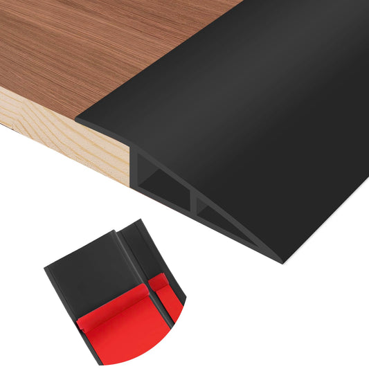 Floor Transition Strip Self Adhesive Vinyl Door Threshold for Doorways Carpet Edging Trim Overlap Edge Reducer for Laminate Floor, Carpet, Tile (Black, 3/5" to 4/5", 3.3Ft)