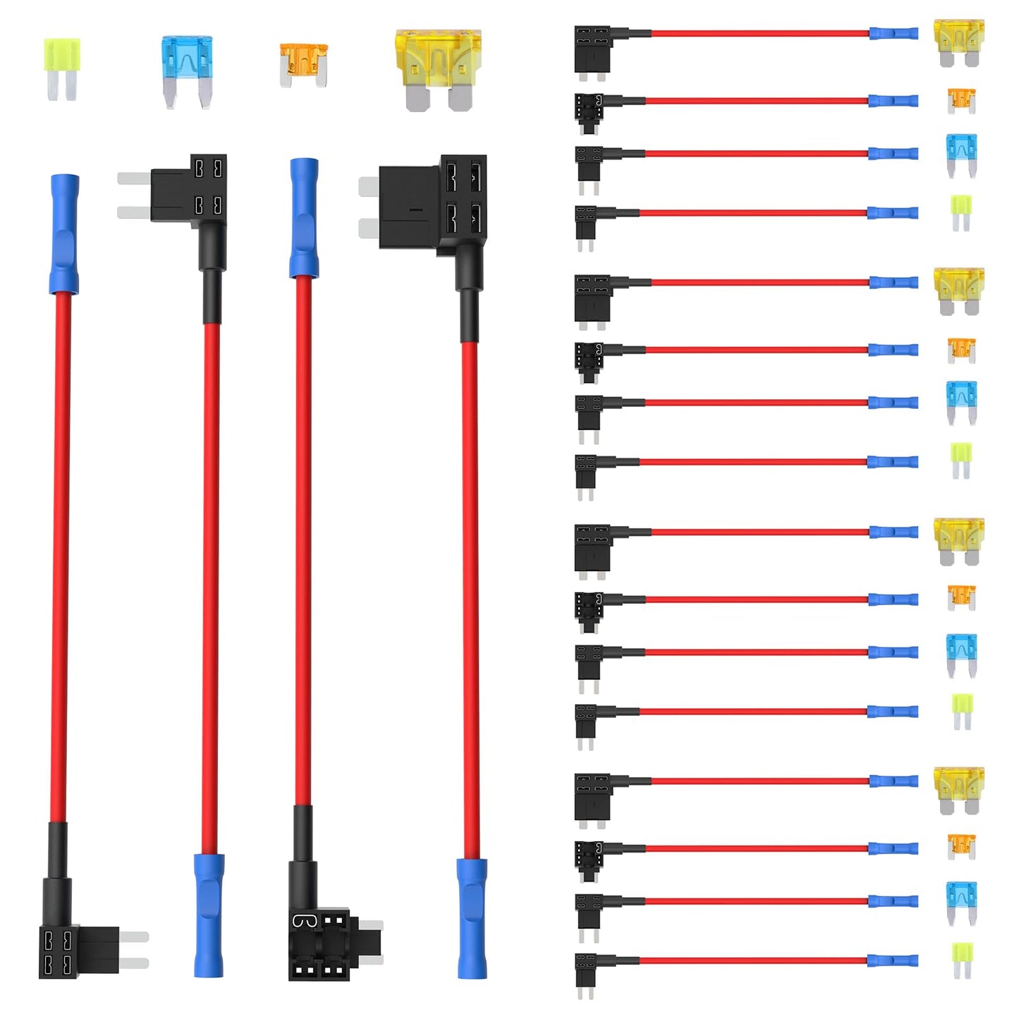 Newdeli 20 Pack 12V Fuse Tap Car Add-a-Circuit Adapter and Fuse Kit with Standard Mini Micro2 and Low Profile Fuse Taps 4 Types ATO ATC ATM APM Fuse Holder for Cars Trucks Boats