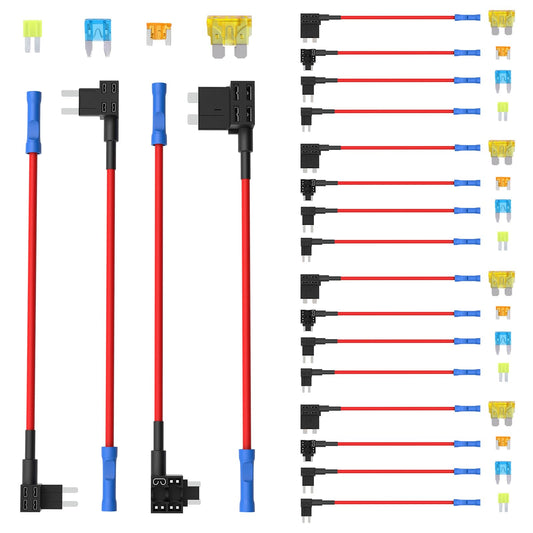 Newdeli 20 Pack 12V Fuse Tap Car Add-a-Circuit Adapter and Fuse Kit with Standard Mini Micro2 and Low Profile Fuse Taps 4 Types ATO ATC ATM APM Fuse Holder for Cars Trucks Boats