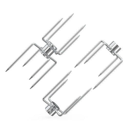 only fire Rotisserie Meat Forks for Most Grills - Include 2pcs 4 Pronged Rotisserie Forks and 1pc Double Sided 4 Pronged Rotisserie Fork