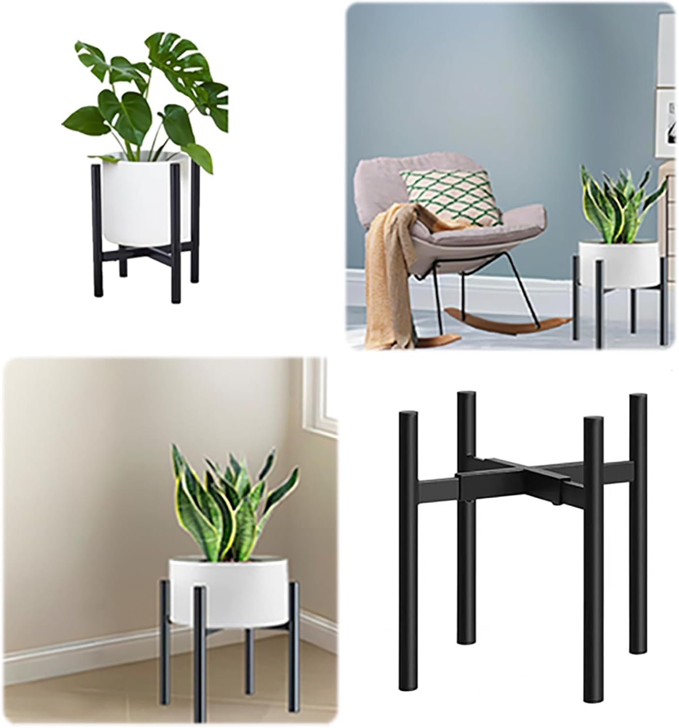 Plant Stand Indoor Adjustable, Metal Modern Plant Stands, Heavy Duty Stable Plant Pot Flower Holder Indoor Outdoor Corner, Black