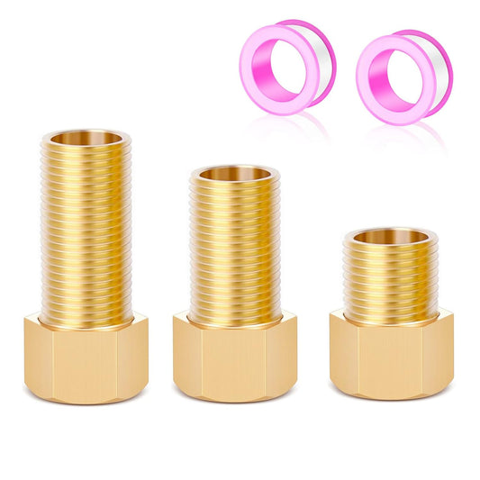 1/2" Brass Pipe Fitting, 1/2" Female to 1/2" Male Pipe Extension Fittings for Tub Spout/Shower,Brass Hex Bushing Adapter Reducer Adapter,Length 30MM/40MM/50MM (3PCS) with Teflon Tape (2pcs)