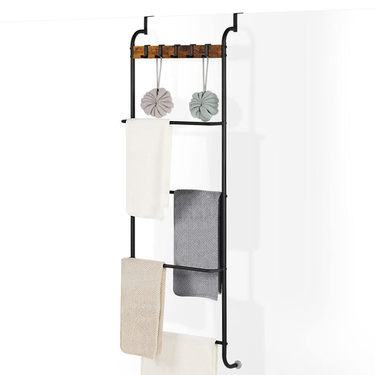 Over The Door Towel Rack Door Rack Hanger Organizer Bathroom Door Rack for Towels (Black)