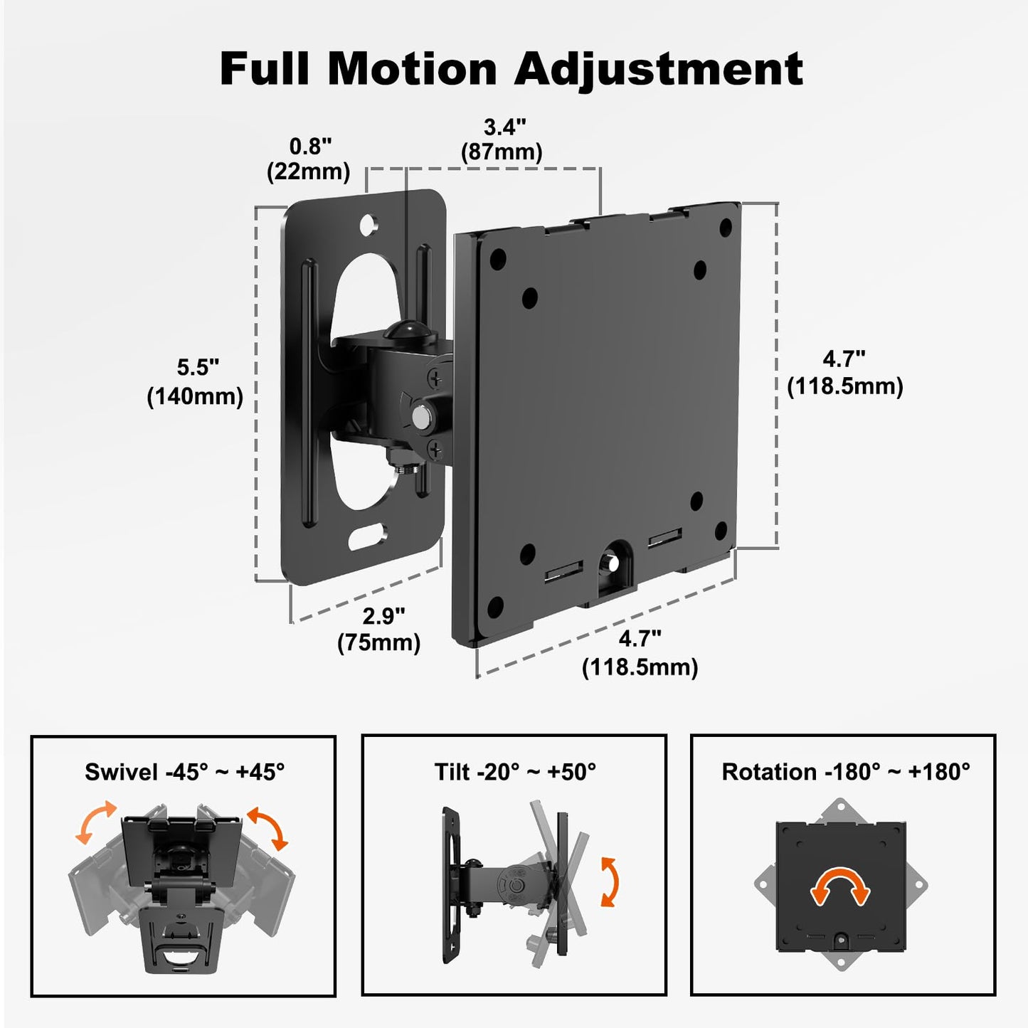PUTORSEN Monitor Wall Mount for 17–49 Inch Ultrawide Screens,Heavy Duty Monitor arm up to 44 lbs with Swivel,Tilt & Rotation,VESA 75x75 & 100x100,Black