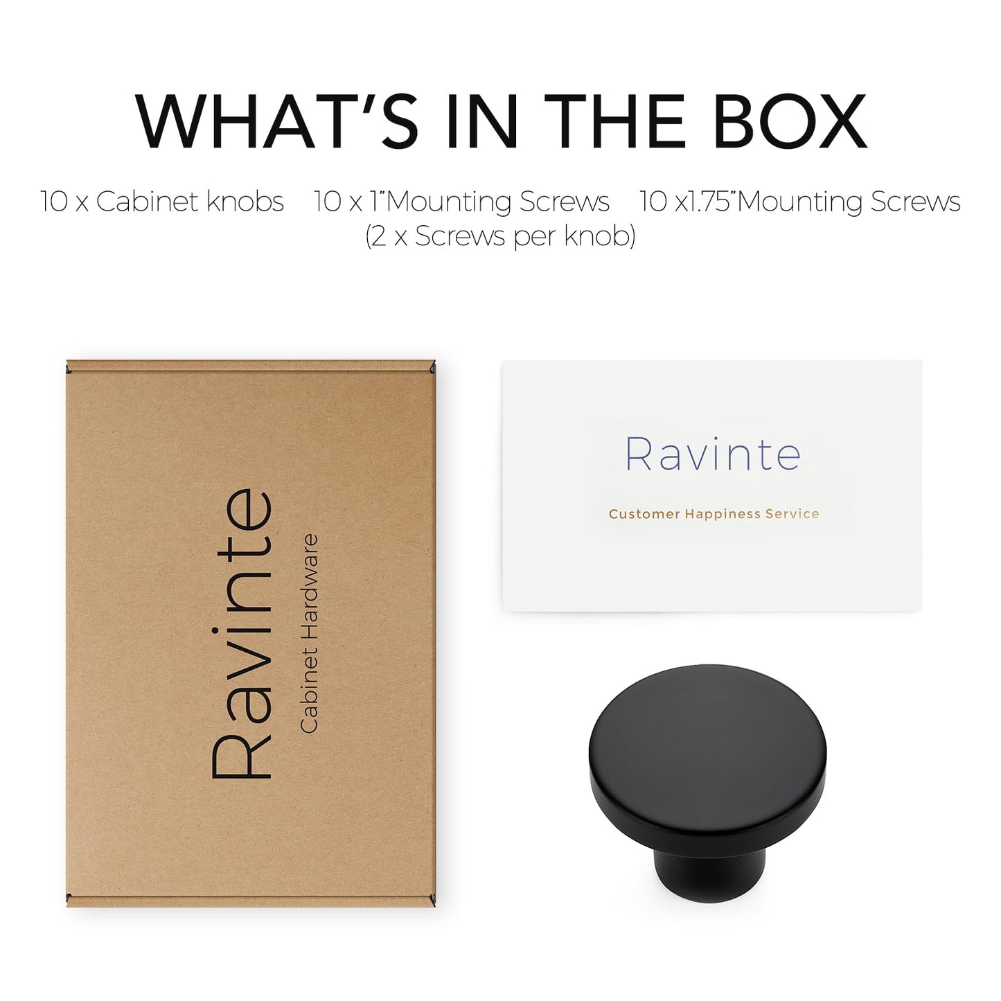 Ravinte 10 Pack Matte Black Round Cabinet Knobs Solid Dresser Knobs Drawer Pulls Black Cupboard Knobs for Modern Kitchen Cabinet Hardware
