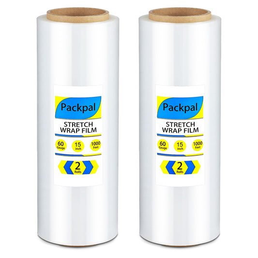 Packpal 2 Rolls Shrink Wrap for Moving 15"x 1000ft, Clear Plastic Stretch Wrap for Moving Furniture, Suitcases, Donations, Storage, Travel Wrapping 2000Ft Total