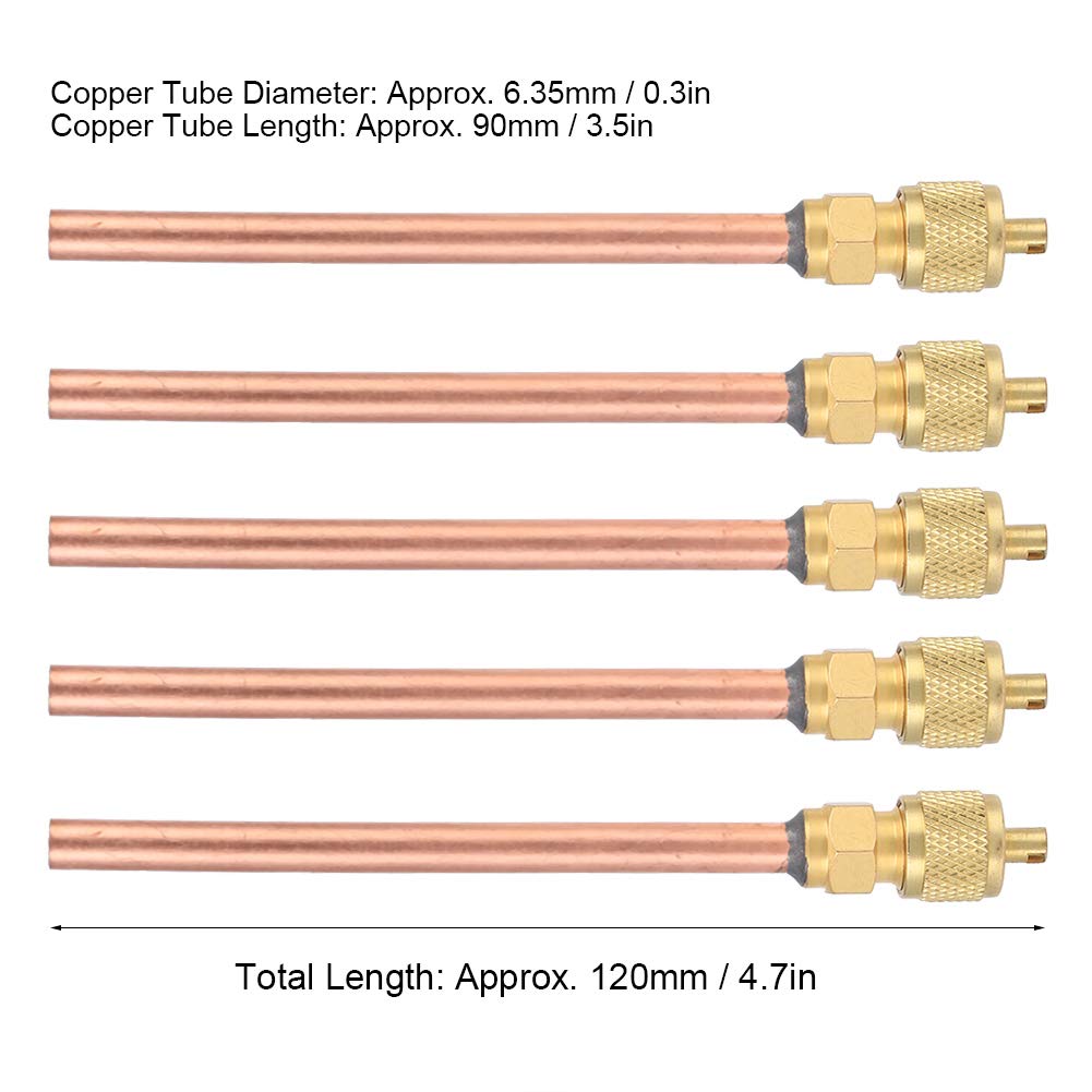 5Pcs Refrigerator Filing Access Valves, One Way 1/4" OD Air Conditioner Conditioning Filling Valves Kit 4.7in Total Length