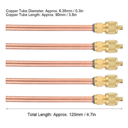 5Pcs Refrigerator Filing Access Valves, One Way 1/4" OD Air Conditioner Conditioning Filling Valves Kit 4.7in Total Length