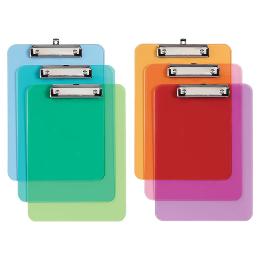 Oxford Plastic Clipboards, Metal Clip with Plastic Corners, Writing Surface with Hanging Loop, Assorted Colors, 12.5" x 9", 6 Pack (25402)