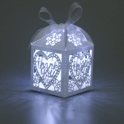 COTOPHER Laser Cut Boxes, 100pcs Thank You Gift Boxes Wedding Party Favor Boxes Lace Candy Boxes for Wedding Bridal Shower Baby Shower Birthday Party Decorations with Ribbons (2x2x2.75inch, White, 100