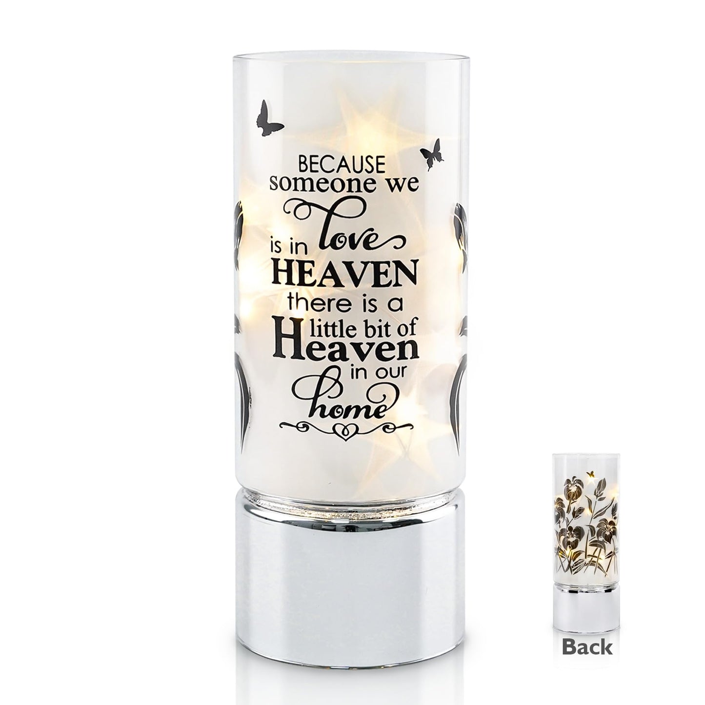 Rhytsing Memorial Gift - Battery Operated Flameless Candle with Timer Function, Glass Cylinder Lantern with Fairy Lights, Expressing Sympathy for the Loss of Someone We Loved - D3.15 x H8 inches