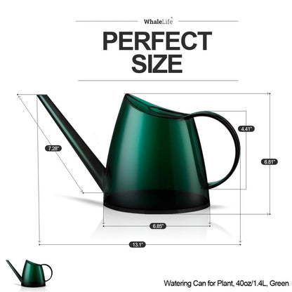 WhaleLife Indoor Watering Can for House Bonsai Plants Garden Flower Long Spout 40oz 1.4L 1/3 Gallon Small Modern (Green)