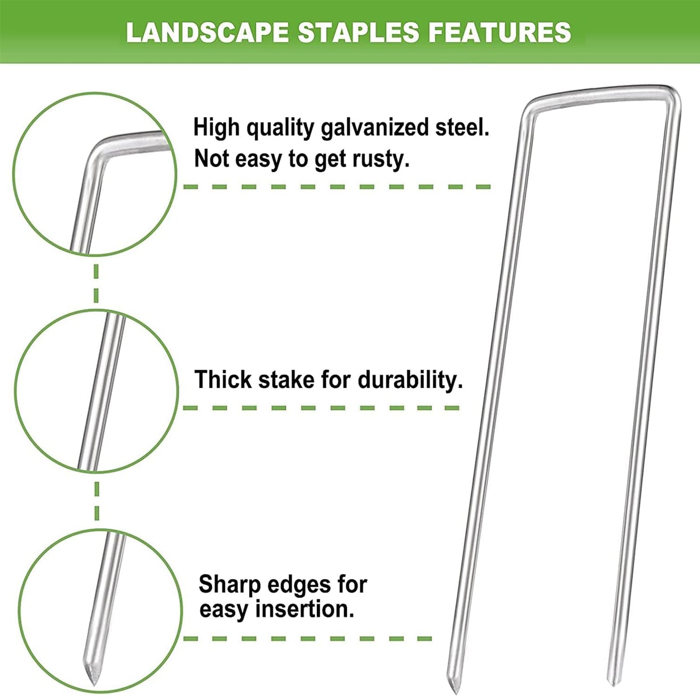 200 Pack Landscape Staples, Galvanized Garden Stake, U-Shaped Weed Barrier Stake, Garden Staples for Weed Barrier Stake, Landscape Fabric Stakes, Soaker Hose Stakes