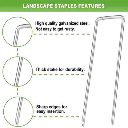 200 Pack Landscape Staples, Galvanized Garden Stake, U-Shaped Weed Barrier Stake, Garden Staples for Weed Barrier Stake, Landscape Fabric Stakes, Soaker Hose Stakes