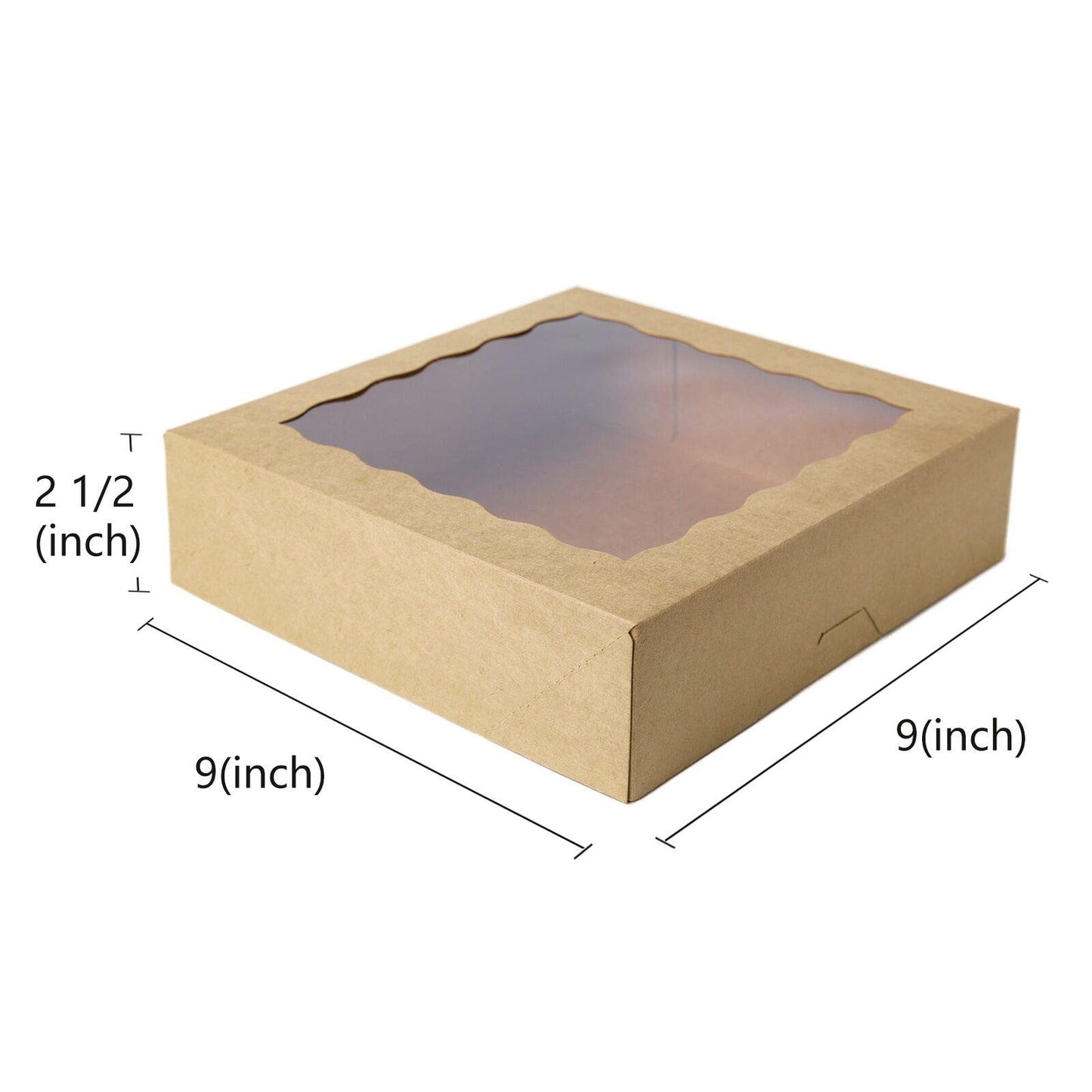 [15pcs]9inch Kraft Bakery Boxes,ONE MORE Large Pie Boxes with PVC Window Natural Disposable box for Cookie 9x9x2.5inch,15 of Pack