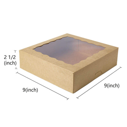 [15pcs]9inch Kraft Bakery Boxes,ONE MORE Large Pie Boxes with PVC Window Natural Disposable box for Cookie 9x9x2.5inch,15 of Pack