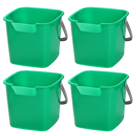 Peohud 4 Pack Sanitizing Buckets, 3 Quart Small Plastic Cleaning Buckets with Handle, Square Detergent Pail with Spout, Plastic Utility Bucket for Home Kitchen School Offices Commercial Use, Green