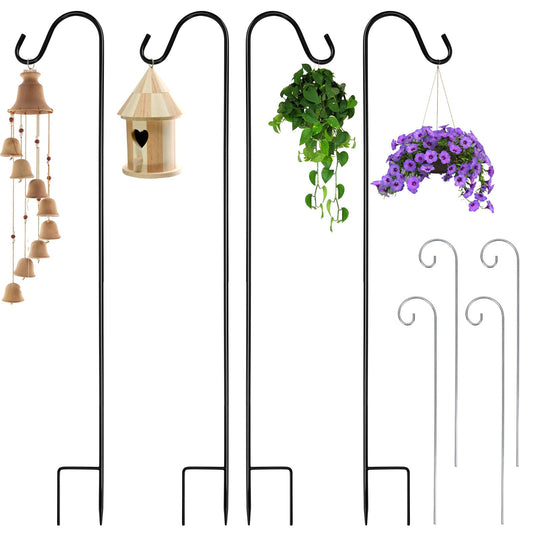 4 Pack Shepherd Hook, Bird Feeders Outdoor Hanging, Heavy-Duty Metal Plant Hanger Stand, 16.5 to 32 inch Adjustable Garden Holder for Hanging Birdhouses, Flower Pots, Lanterns, Wedding Decor ect