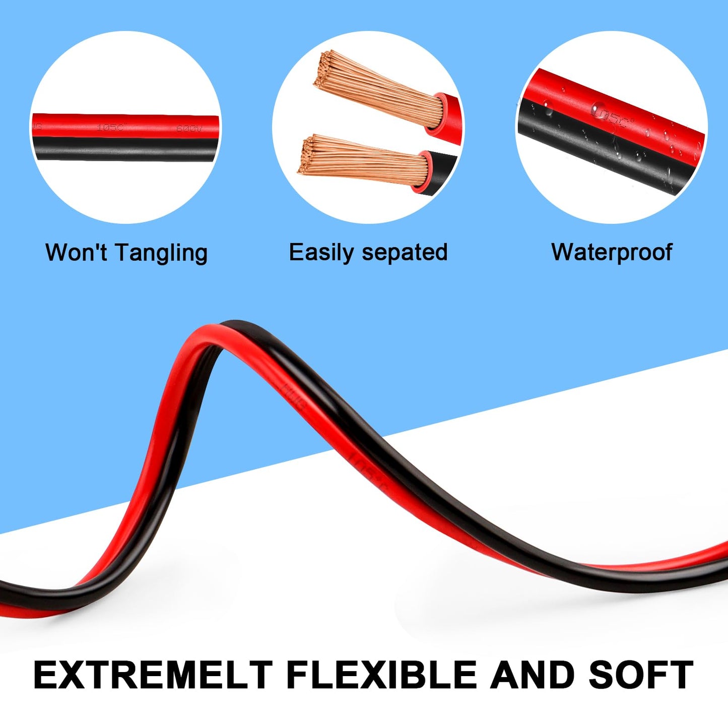 8 Gauge Wire 5 Feet, 8/2 AWG Pure Copper Wire, 8AWG 2 Conductors Red Black Oxygen Free Stranded Low Voltage Wire for Solar Panel, Automotive, Audio Auto, LED Lighting(8 AWG 5FT)