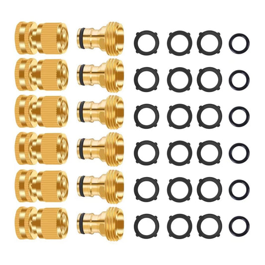 FRQNTKPA Garden Hose Quick Connector, No-Leak 3/4 Inch GHT Thread Fitting Water Hose Female Adapter and Male Adapter, Heavy-Duty Rust Resistant Brass Water Pipe Connect, Easy to Use (6 Pack ）