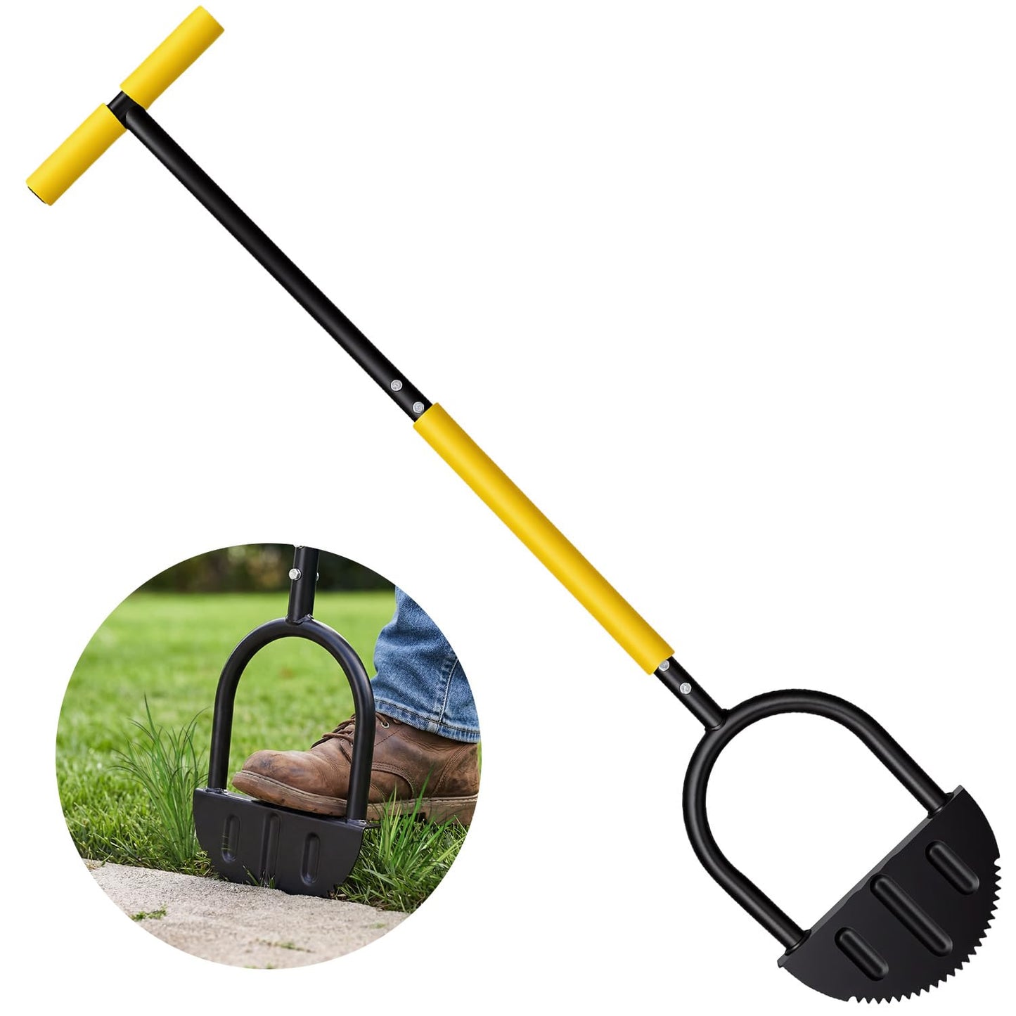ASULUPHY Manual Lawn Edger Tool, 41-Inch Lawn Edger with Sharp Serrated Teeth, Half Moon Garden Edgers, 9-Inch Wide Non-Slip Foot Plate, for Sidewalk Driveway Flower Bed Edging