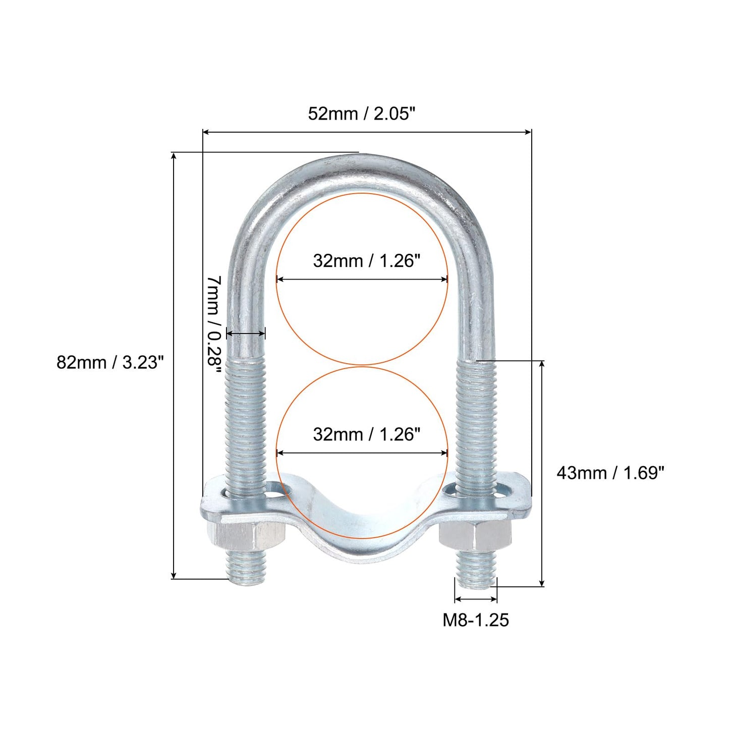 uxcell Round U-Bolts Pipe Clamp, 6pcs Fit 1-1/4"(32mm) to 1-1/4"(32mm) Double Pipe Clamp Pipe Buckle for Greenhouse Awning Frames Antenna Mast