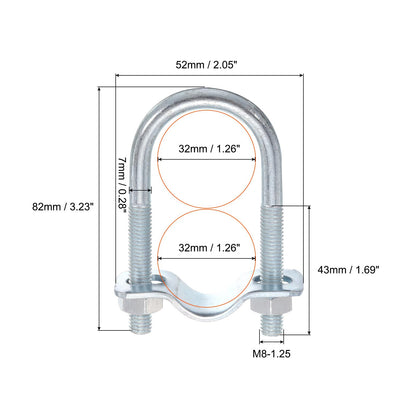 uxcell Round U-Bolts Pipe Clamp, 6pcs Fit 1-1/4"(32mm) to 1-1/4"(32mm) Double Pipe Clamp Pipe Buckle for Greenhouse Awning Frames Antenna Mast