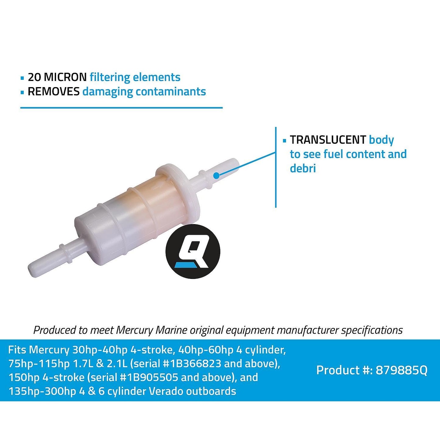 Quicksilver 879885Q Inline Fuel Filter for Mercury and Mariner Outboards