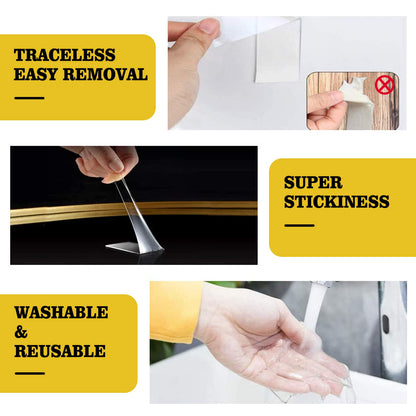 Double Sided Mounting Tape,1.2" x 200",Heavy Duty Removable Nano Adhesive Tape for Walls,Adhesive Strips Strong Sticky Gel Grip Tape,Transparent Poster Tape Wall Tape for Picture Carpet Decoration