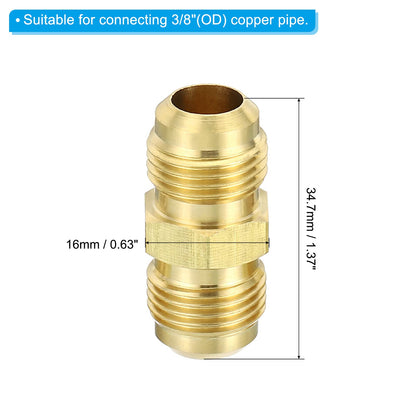 PATIKIL 3/8" OD Brass Flare Union Connector, 3 Set Air Conditioning Copper Double Pipe Extension Joint Connectors Pipe Hose Fitting with Nut, 1.37 x 0.63inch