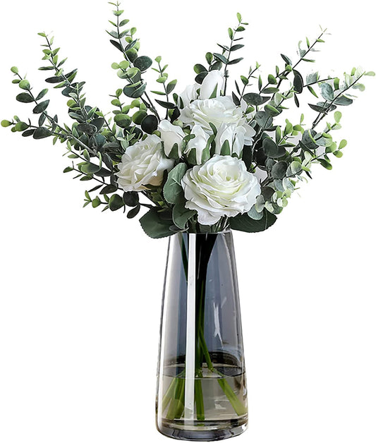 FANTESTICRYAN Ins Modern Glass Vase Irised Crystal Clear Glass Vase for Home Office Decor（Crystal Gray）